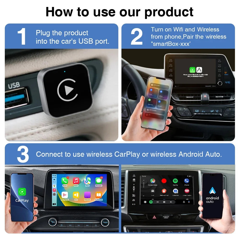 MOJOYCE 2 in 1 Wireless CarPlay Adapter for Android Auto