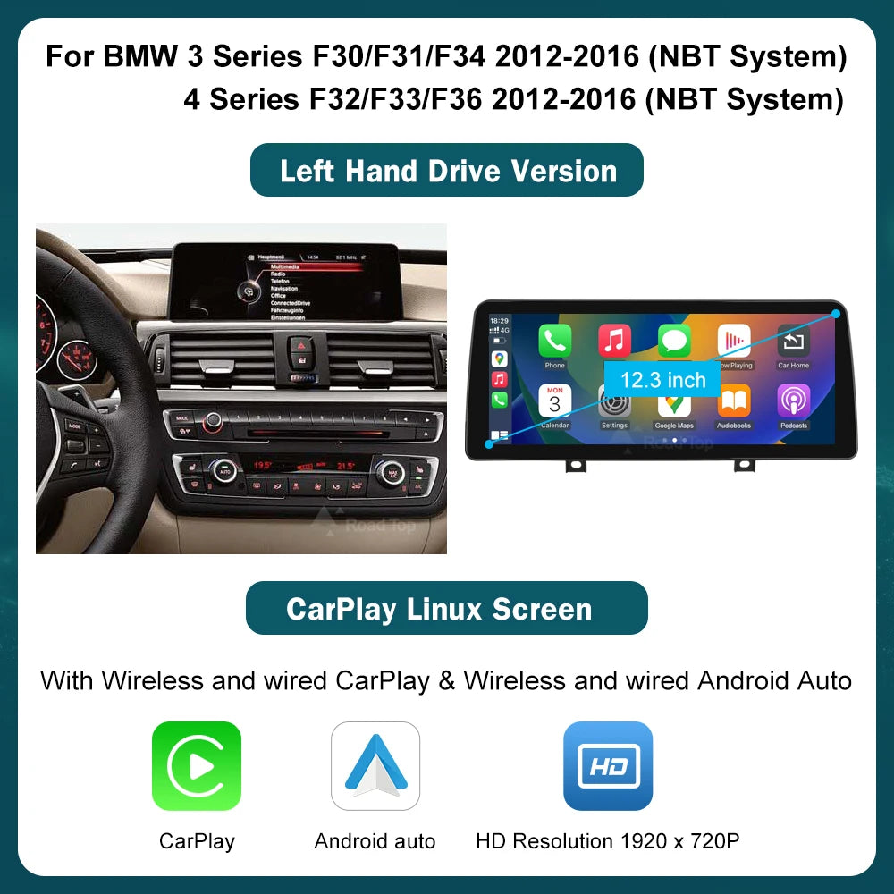 Road Top Wireless CarPlay Android Auto Display For BMW
