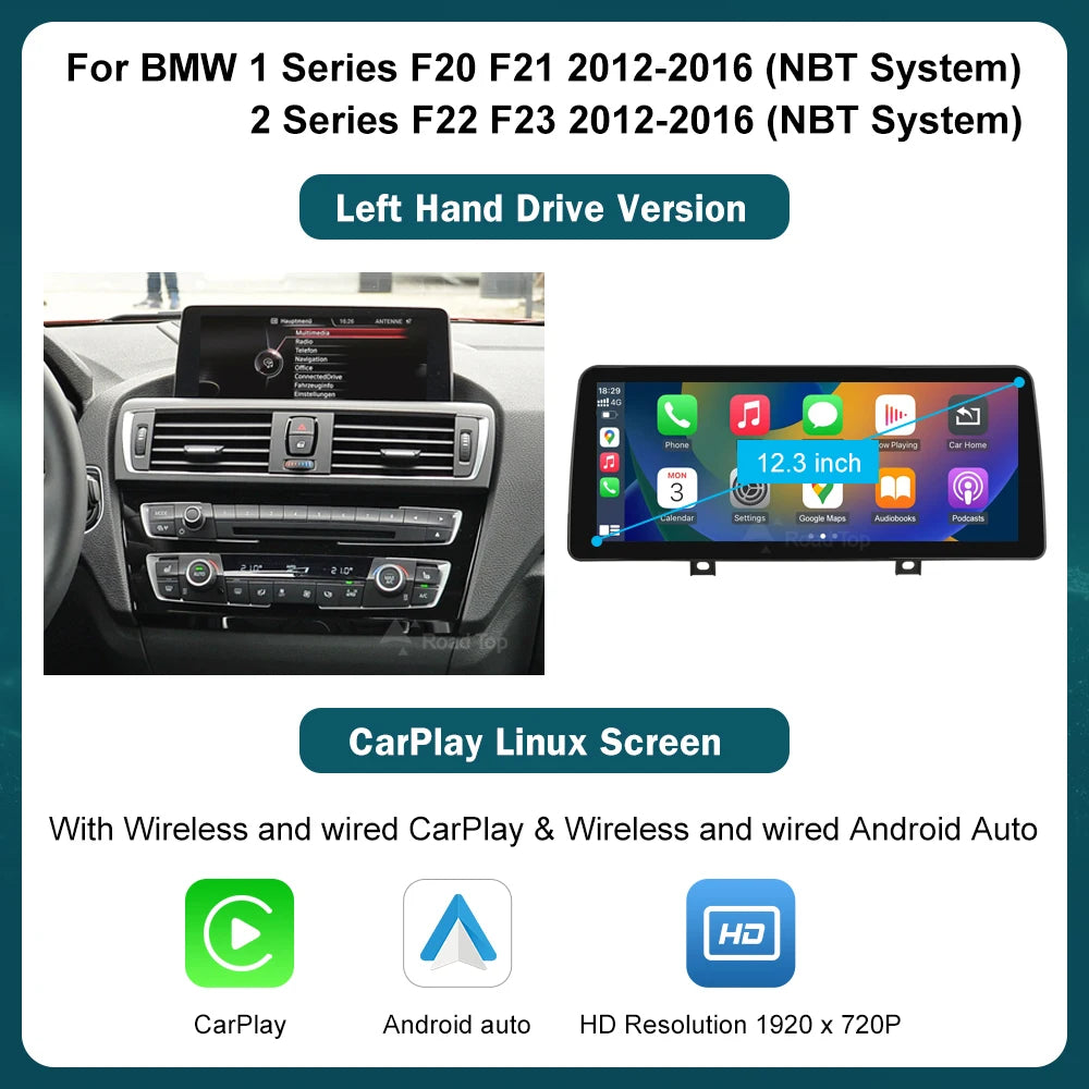 Road Top Wireless CarPlay Android Auto Display For BMW