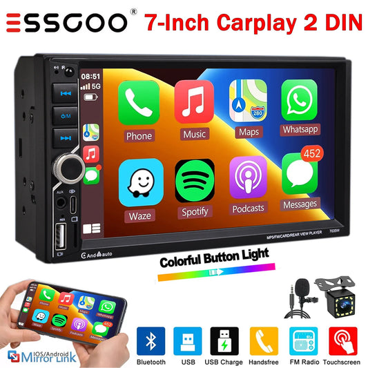 ESSGOO Car Stereo With Wireless CarPlay Android Bluetooth Rear Camera