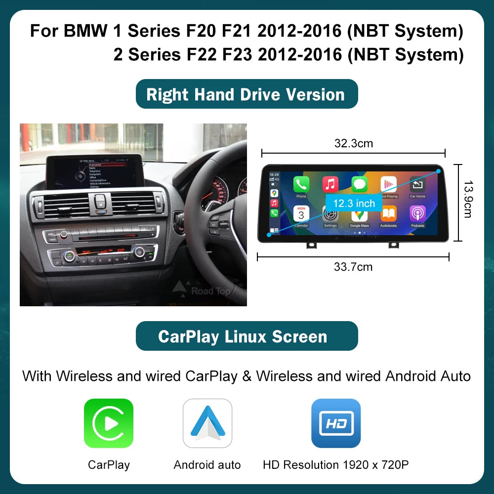Road Top Wireless CarPlay Android Auto Display For BMW