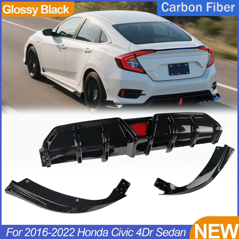 Honda Civic Rear Bumper Diffuser Lip Kit With LED Lights
