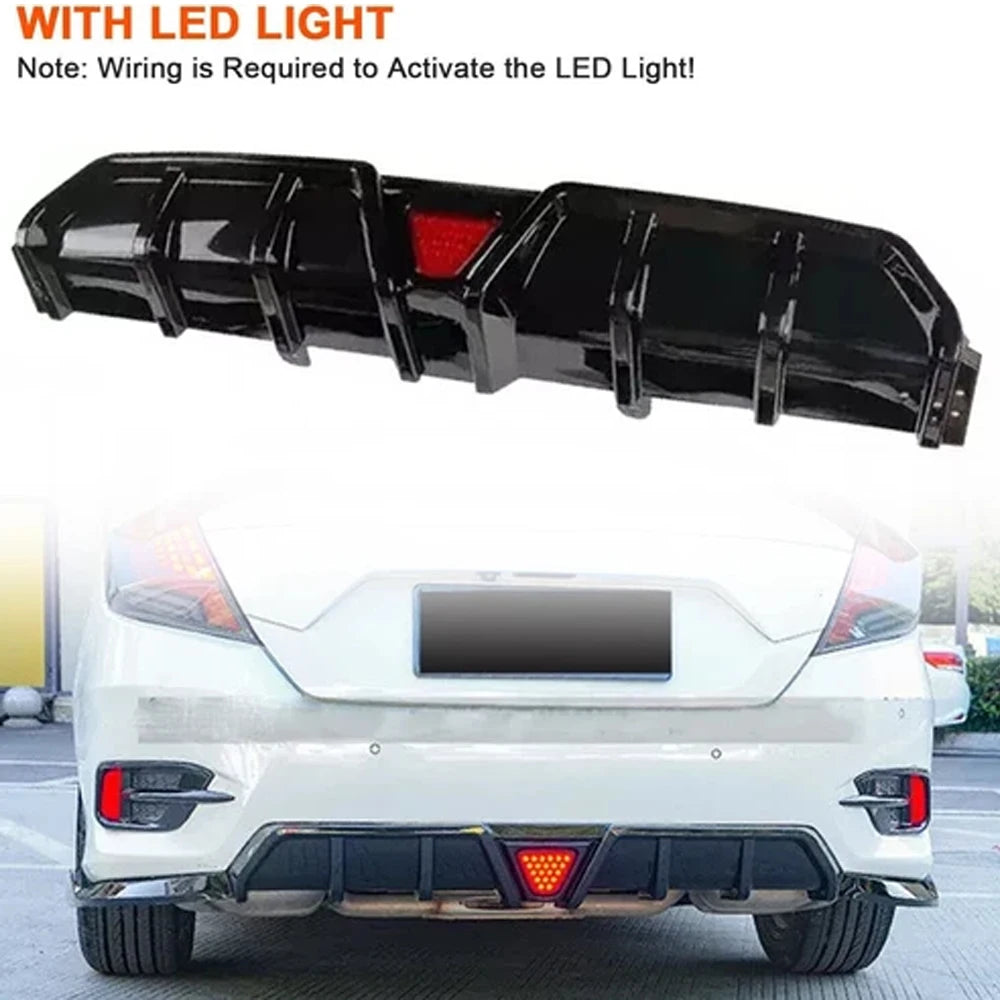 Honda Civic Rear Bumper Diffuser Lip Kit With LED Lights