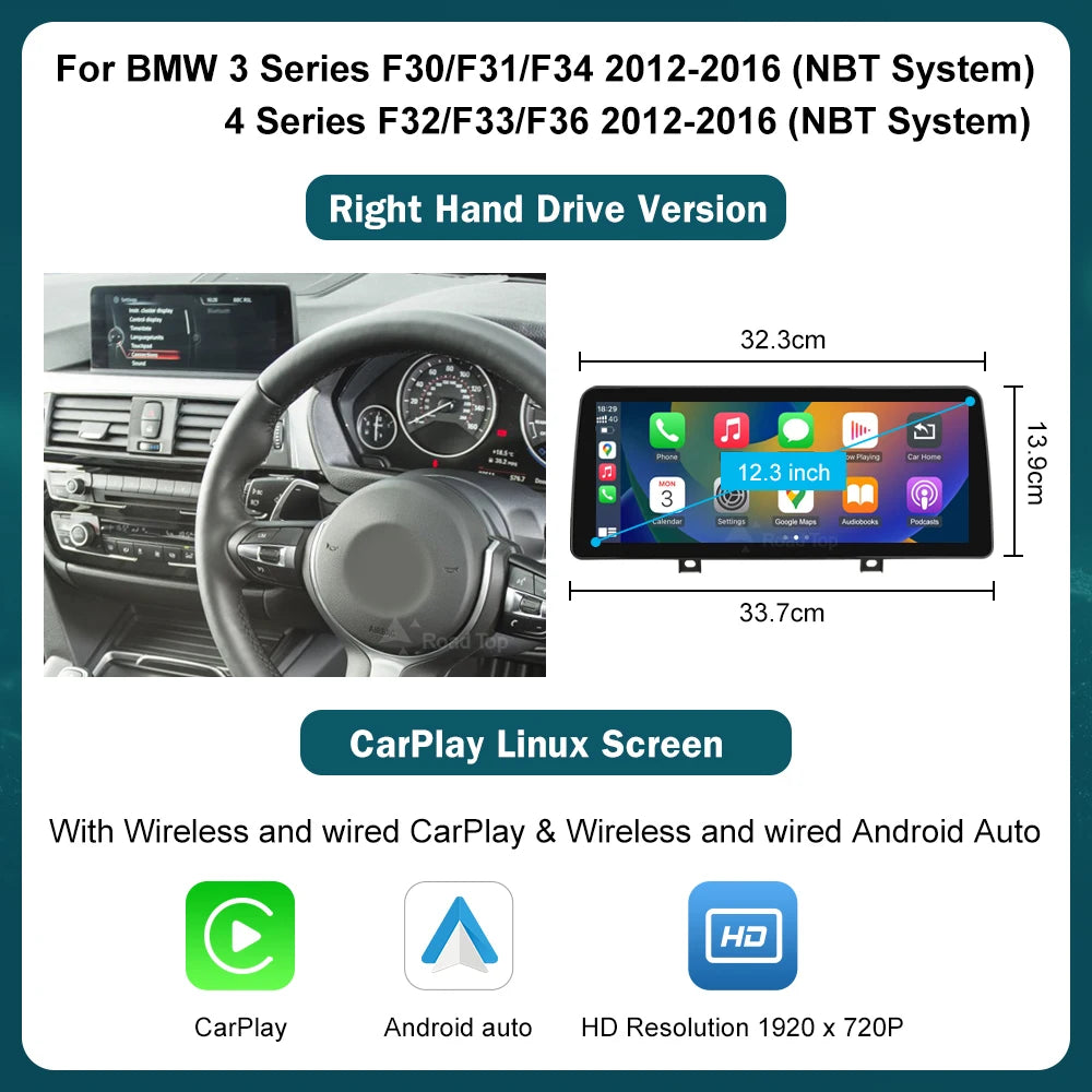 Road Top Wireless CarPlay Android Auto Display For BMW