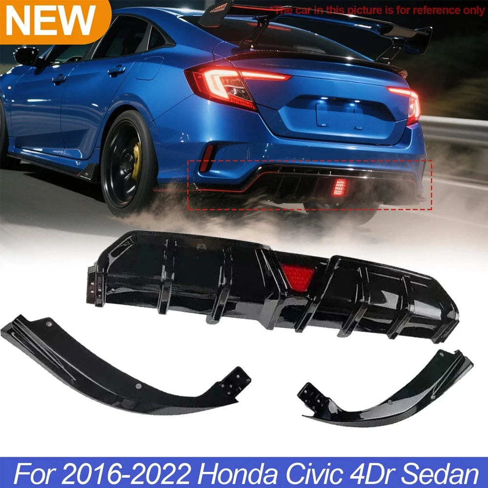 Honda Civic Rear Bumper Diffuser Lip Kit With LED Lights