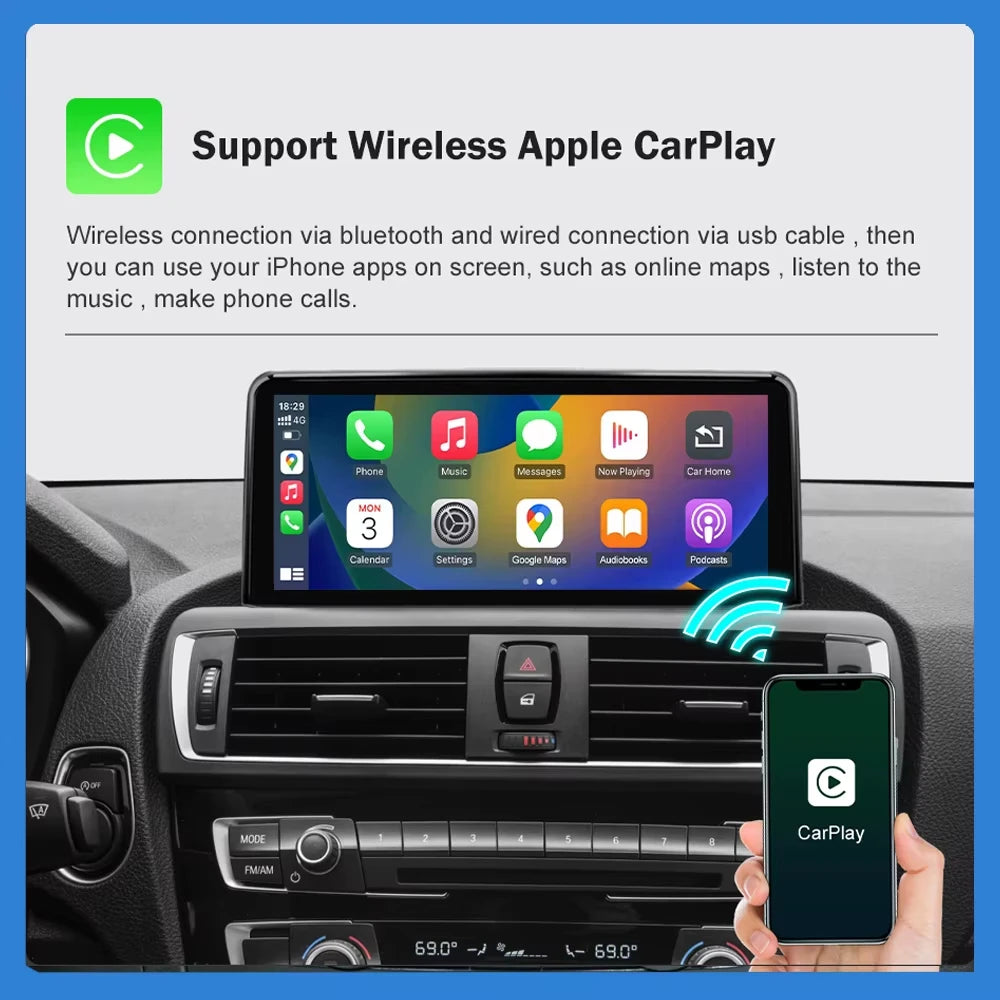 AUTOTOP Wireless CarPlay Android Auto In Dash Car Multimedia Player