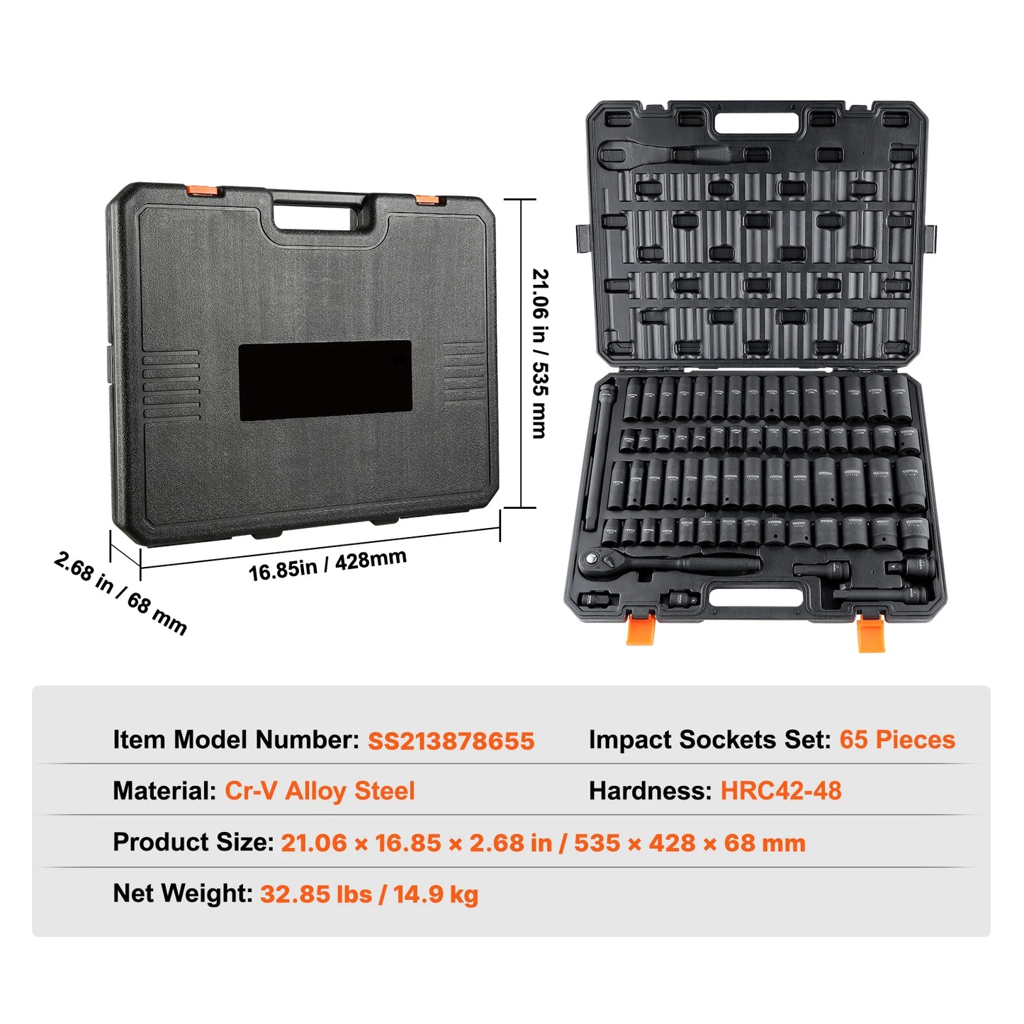 SucceBuy CrV Alloy Steel Impact Socket Set Six Point