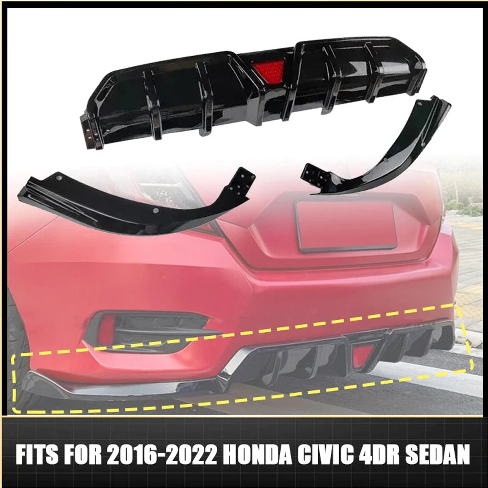 Honda Civic Rear Bumper Diffuser Lip Kit With LED Lights